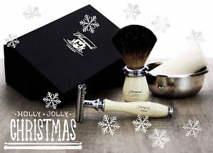 4 Piece Mens Shaving Set in Ivory Color - Perfect Christmas Gift for Men 