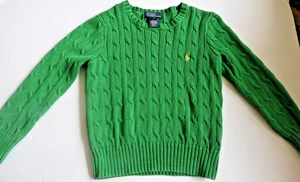 Polo Ralph Lauren Pullover Cable Knit Crew Sweater Boys Size 5 Green Cotton - Picture 1 of 3