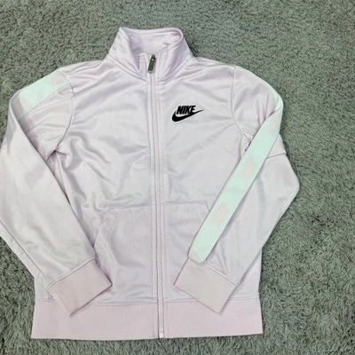 Nike Track Jacket Girls Large 6X 6-7YRS Pink Full Zip Swoosh Logo Athletic Retro - Image 1 of 4