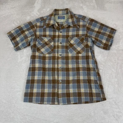 VTG Pendleton Button Up Shirt Mens M Brown Short Sleeve 100% Wool Plaid Flannel - Image 1 of 4