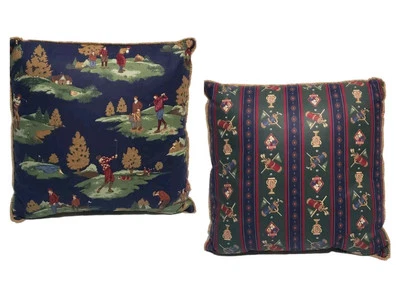 高尔夫主题枕头 17 英寸 x 17 英寸方形绿色双面打印后  — 第 1/4 张图片