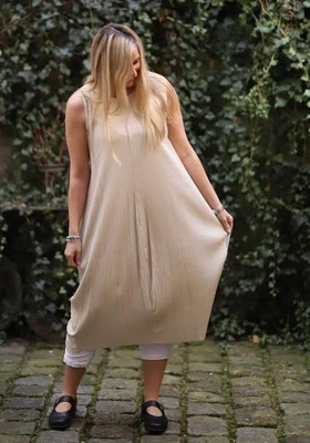 Privatsachen - Lagenlook RIPP KLEID ALLERGEHEN Gr 42 bis 52 - stroh - Bild 1 von 4