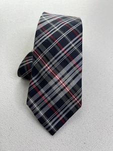 Tommy Hilfiger Blue, Gray, Red Plaid Pattern Silk Tie NWOT - Picture 1 of 7