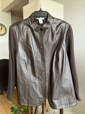 Chaqueta Peter Nygard Cuero Y Tejido Marrón Talla XL 18-20 Foto 1 de 4