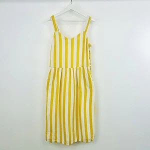 Joules Macey Linen Midi Dress UK 14 Candy Stripe Yellow White Pockets Summer - Picture 1 of 22