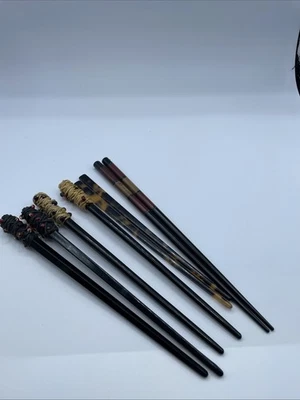 LOTE de 4 pares de PIN PIN de plástico TORTUGA Francia laca madera China de colección Foto 1 de 4