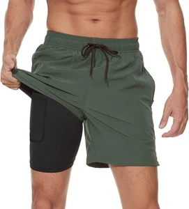 Men's Swim Trunks 2-in-1 Quick Dry Shorts with Compression Liner Zipper Pockets - Picture 1 of 50