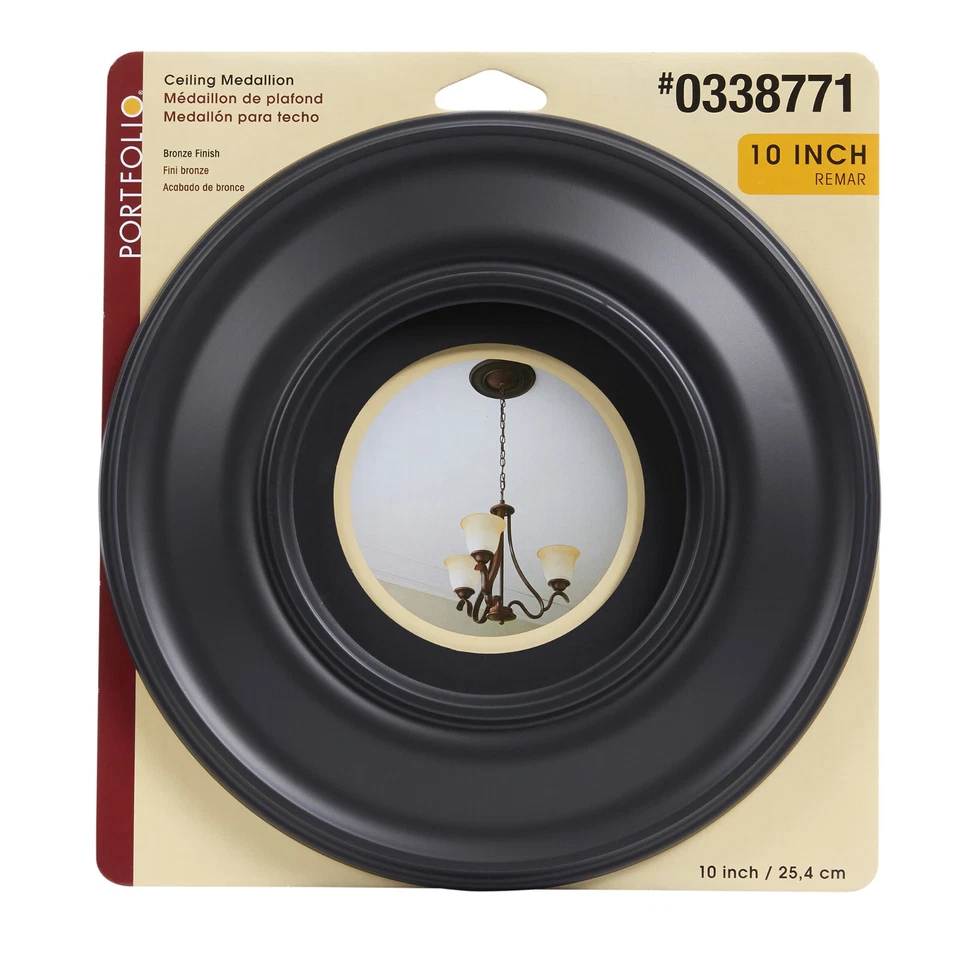 Portfolio 10 inch Ceiling Medallion Light Fixture Fan Bronze Finish PAINTABLE - Image 1 of 4