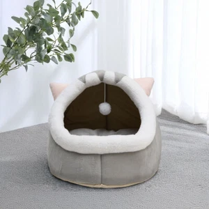 Cat Bed Pet Dog Nest Bed Plush Kitten Warm Sleeping Cats Igloo Cave Anti Anxiety - Picture 1 of 13