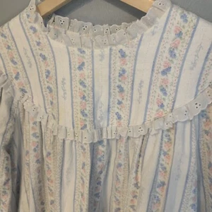 Lanz of Salzburg Nightgown L Long Flannel Floral Eyelet Trim 80s Cottagecore LS - Picture 1 of 15