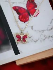 Collar Butterfly colgante chapado en oro 585 con rubí circonita roja 47cm - Imagen 1 de 1