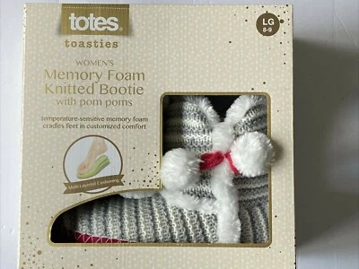 New Tote Woman’s Memory Foam Knitted Booty with Pom Poms LG 8-9 - Image 1 of 4