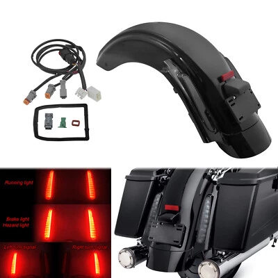 Extended Rear Fender with LED Light 08 Wiring Harness Fit For Harley Touring CVO - Image 1 of 4