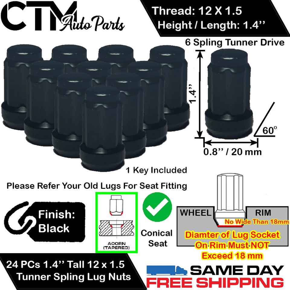 24 PIEZAS TOYOTA NEGRO 12X1.5 AFINADOR CARRERAS SPLINE RUEDA TUERCAS + LLAVE PARA TOYOTA Foto 1 de 3