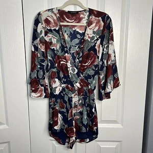 Olivaceous Small S Blue Green & Red Floral Romper 3/4 Wide Sleeves Boho Playsuit - Picture 1 of 7
