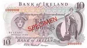 Ireland N. 10 Pounds 1971 P 63as Series U Specimen Uncirculated Banknote AAC - Picture 1 of 2
