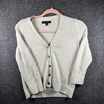 Banana Republic 女式 XS 奶油色开衫银色金属纽扣中袖 — 第 1/4 张图片