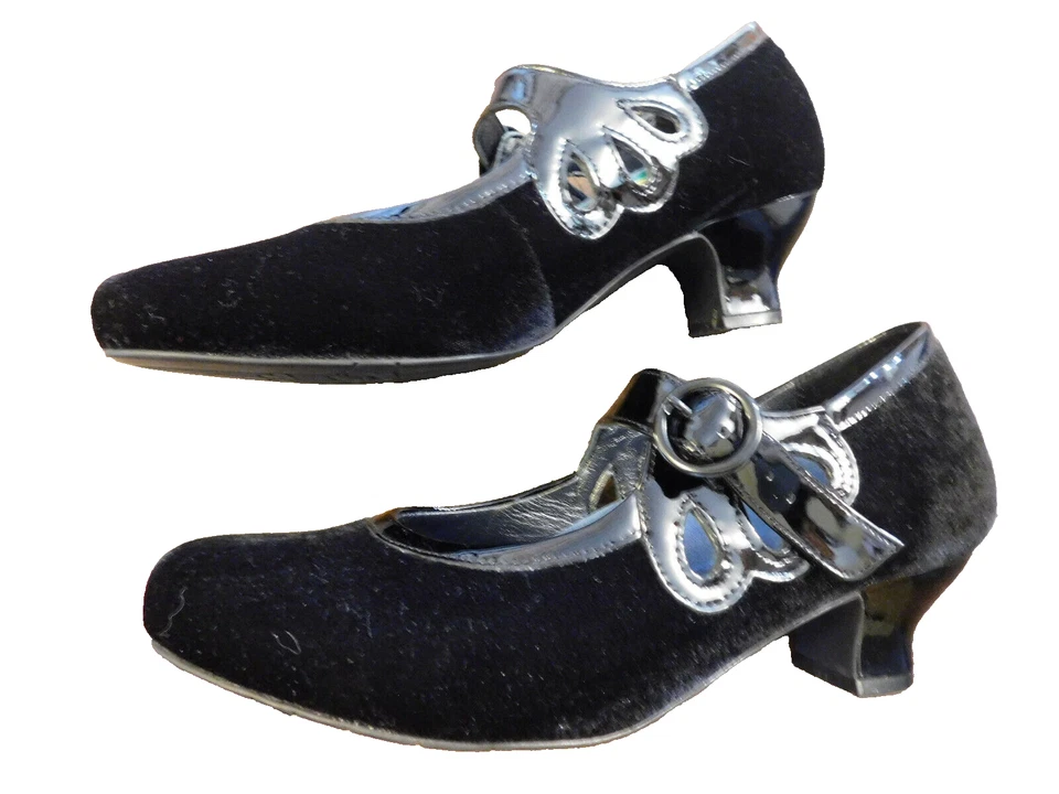 Zapatos de tacón Hotter Valetta Mary Jane negro terciopelo charol 2" acento recortado 6 Foto 1 de 4