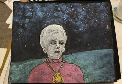 Original art 8x10" metallic watercolor/ink painting OOAK handmade metallic Alien - Image 1 of 2