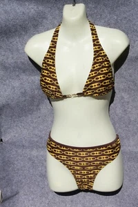 JUEGO BIKINI TRIÁNGULO TALLA 34 A-B MARRÓN AMARILLO ESTAMPADO CON ALMOHADILLAS DE BUFFALO - Imagen 1 de 1