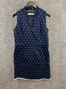 Chetta B Sleeveless Dress Women's Size 10 Anchor Print Pom Pom Trim Stretch NEW - Picture 1 of 9