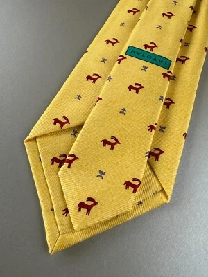 Corbata BVLGARI Sevenfold Para Hombre 100% Seda ITALIA Lujo Animal Amarillo AUTÉNTICA Foto 1 de 4