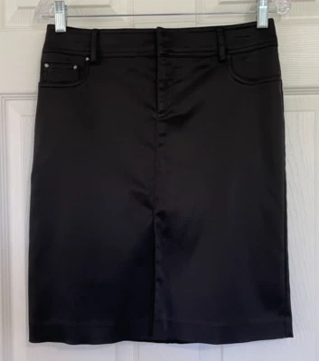 Falda lápiz Cache negra brillante satinada con abertura frontal talla 2 Foto 1 de 4