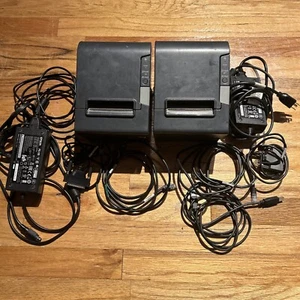 LOT 2 EPSON TM-T88V M244A THERMAL POS RECEIPT PRINTER With Power Supply & Cords - Picture 1 of 14