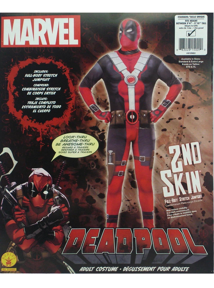 Deadpool Costume Adult Skin Suit Size Standard Marvel Comics Superheroes New - Image 1 of 2