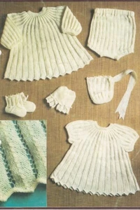 Baby knitting pattern copy Dress Matinee Jacket Bonnet Booties 3 Ply - Picture 1 of 2