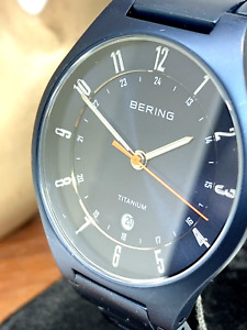 Bering Men's Watch 11739-797 Titanium Quartz Blue Dial Date 39mm Slim