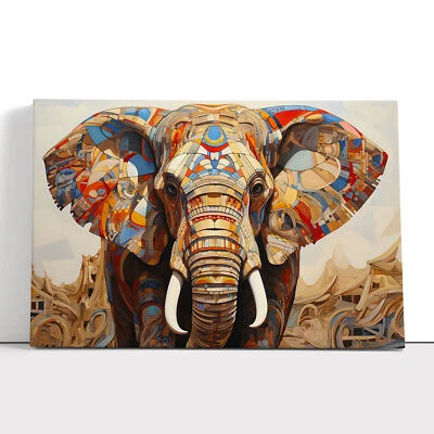 Elephant Hard Edge Canvas Print Wall Art Framed Poster Picture Home Decor - Image 1 of 4