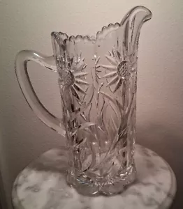 EAPG U.S. Glass Intaglio Sunflower Water Pitcher - Picture 1 of 2