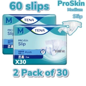 2 X TENA SLIP PLUS PRO SKIN MEDIUM 30 SLIPS INCONTINENCE NAPPY - Picture 1 of 12