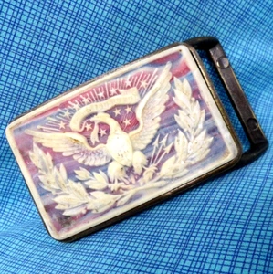 Patriotic Eagle Seal Dress Belt Buckle Faux Stone Inlay Americana Vtg 80s.XTT755 - Picture 1 of 7