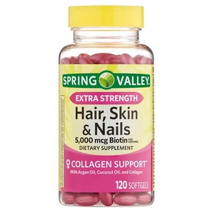 Spring Valley Extra Strength Hair, Skin & Nails Biotin 5000 mcg Softgels, 120 Ct - Picture 1 of 13