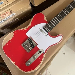 Relic Tele Electric Guitar Red Color Rosewood Fretboard Ash Body 6 Strings - Picture 1 of 5