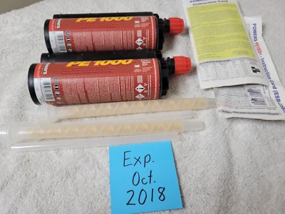 (2) DeWalt Powers PE 1000+ Epoxy Anchor Adhesive 13 fl oz Cartridges Exp Oct./18 - Image 1 of 4