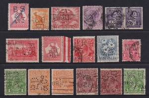 AUSTRALIA 1909-59: 16 PRIVATE PERFINS all clear & obvious · nothing too scarce - Picture 1 of 2