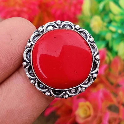 "Gemstone Ring Red Onyx Handmade Size 7.5 925 Silver Plated Jewelry Gift" - Image 1 of 4