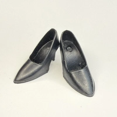 Vintage Barbie Shoes Black Rubber Closed Toe Spike Heels 1960's - A69 - Image 1 of 4