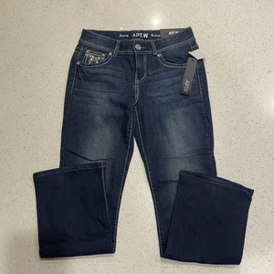 New Women's Size 6 Apt.9 Dark Blue Bootcut Mid Rise Embellished Jeans 28/27 - Picture 1 of 7