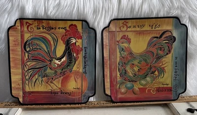 2 Винтажный Tam San вручную петух курица тарелка комплект - подписанный кухни кафе декор - Изображение 1 из 4