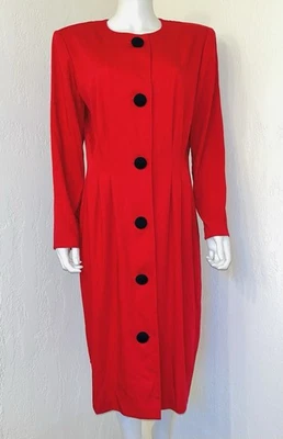 复古 Cynthia Howie Union 红色方格褶 Dolman Slv Midi 紧身连衣裙 14 码二手状况完好 — 第 1/4 张图片