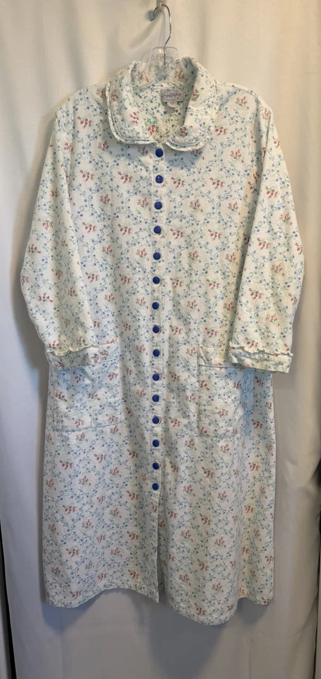 LANZ OF SALZBURG | Camisón de franela floral para mujer con botones 100 % algodón - Grande Foto 1 de 4