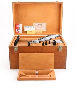 12 Starrett 436.M  set Non-Carbide Micrometer with Rods and Wooden Box - Picture 1 of 13