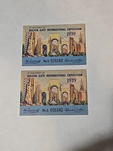 2 GOLDEN GATE INTERNATIONAL EXPOSITION TICKETS 1939 San Francisco World's Fair - Picture 1 of 4