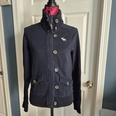 Sudadera De Colección Y2K Abercrombie Para Mujer Azul Marino Grande Cremallera Simulada Tejido Cuello Pescador Foto 1 de 4