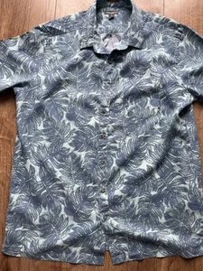 Mens Blue Leaf Pattern Classic fit Eddie Bauer Hawaiian Shirt size Tall XL - Picture 1 of 3