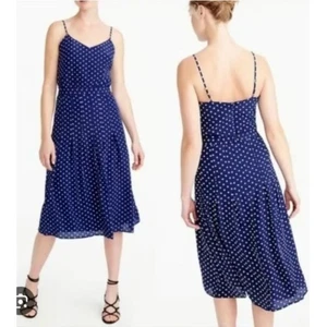 J.Crew Kleid Seide gepunktet Größe 4 dunkelblau knielang klassisch leicht - Bild 1 von 10